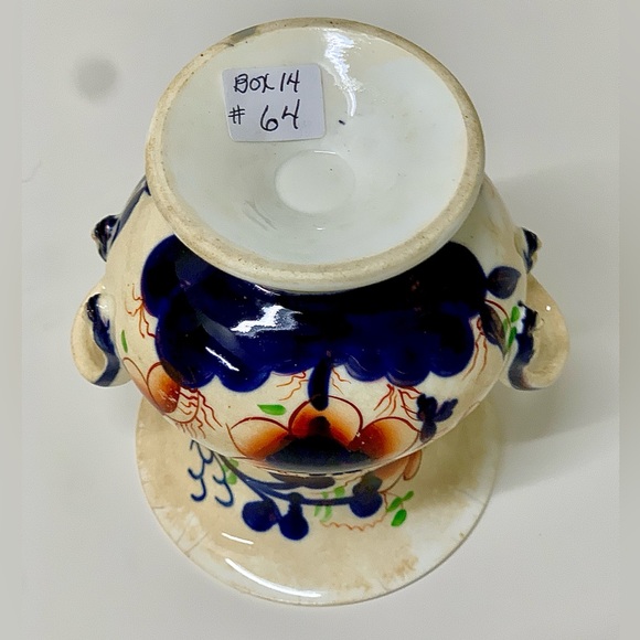 c. 1830 Vtg Gaudy Welsh Pansy Pattern Hand Painted Snake Head Handled Vase - Picture 13 of 16